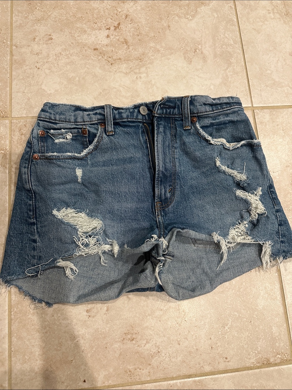Abercrombie & Fitch Distressed Blue Denim Shorts